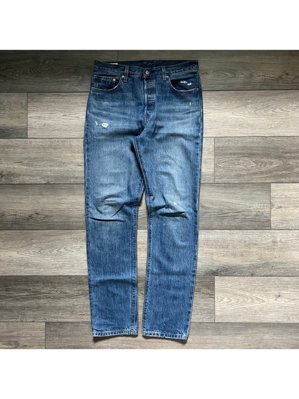 Levi's Premium Men's 29x32 Straight 501 Jeans Blue Denim Button Fly Distressed
